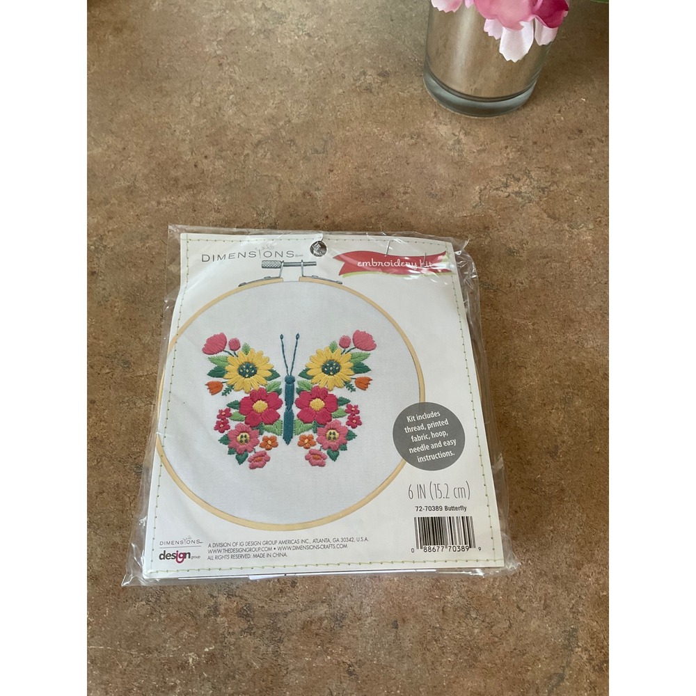 Dimensions Embroidery Kit 72-70389 Butterfly Floral 6 Inch Hoop New